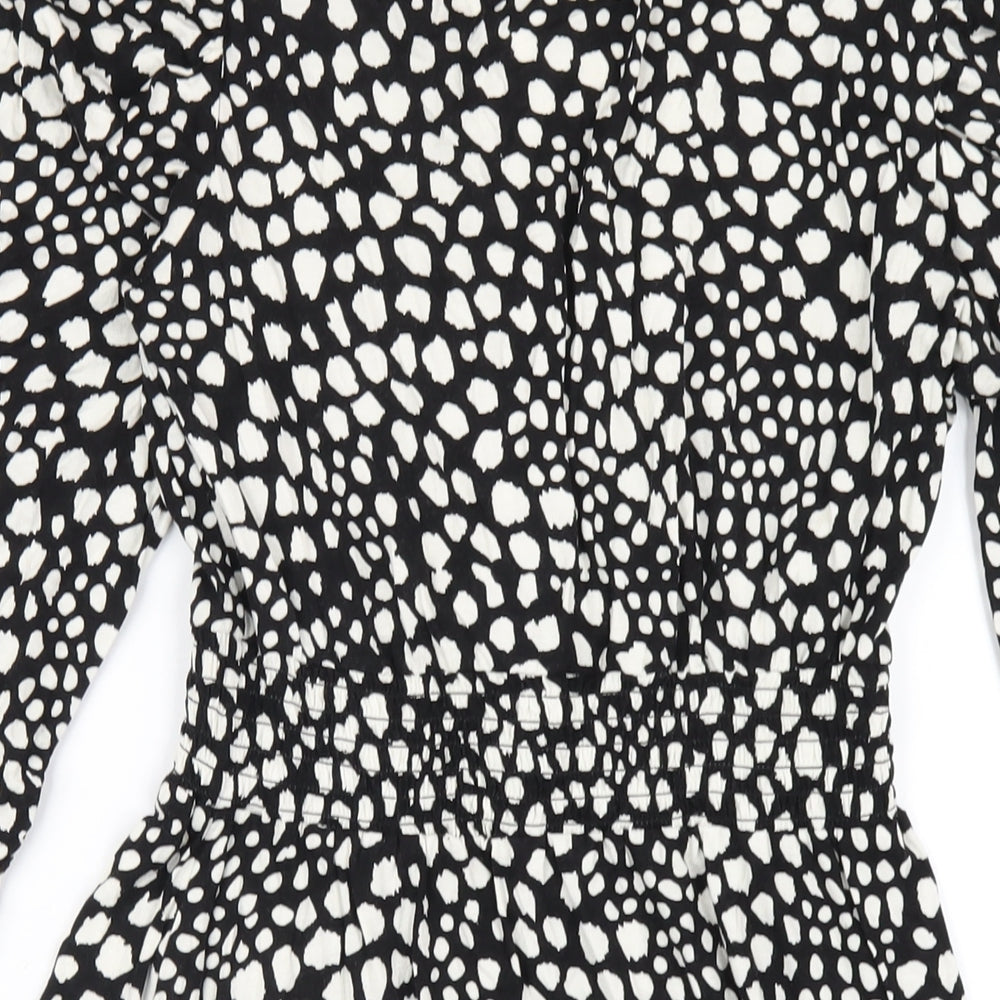 New Look Womens Black Geometric Viscose A-Line Size 10 V-Neck Pullover