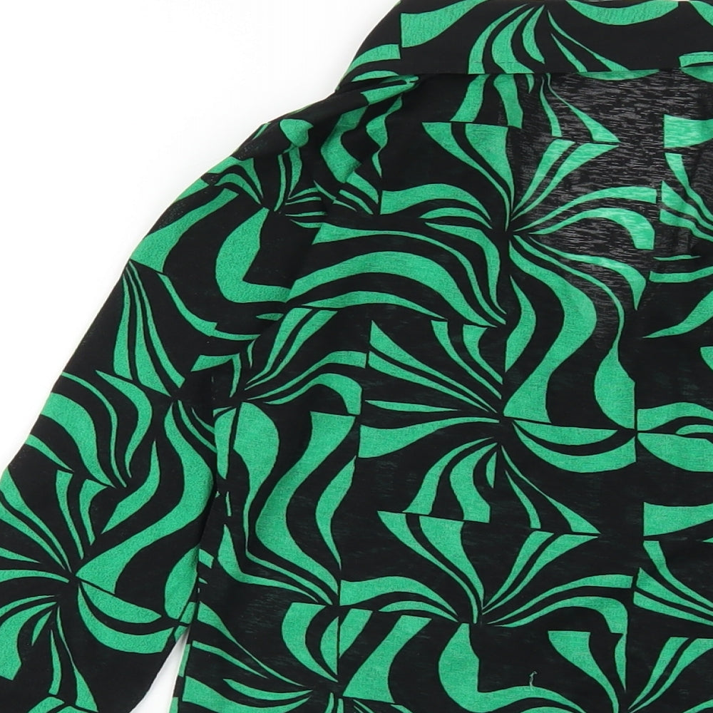 New Look Womens Green Geometric Polyester Basic Button-Up Size 8 Collared