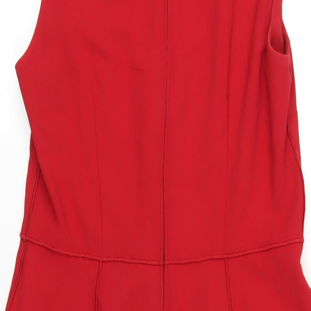 H&M Womens Red Polyester A-Line Size 10 Round Neck Zip