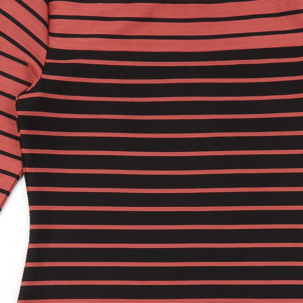 H&M Womens Black Striped Polyester Bodycon Size M Round Neck Pullover