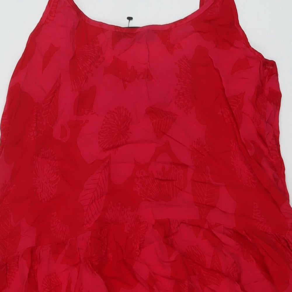 Marks & Spencer Womens Red Floral Viscose A-Line Size 10 Round Neck Pullover