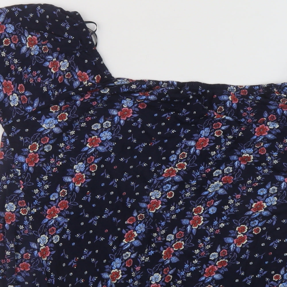 Principles Womens Blue Floral Viscose Basic Blouse Size 10 Round Neck