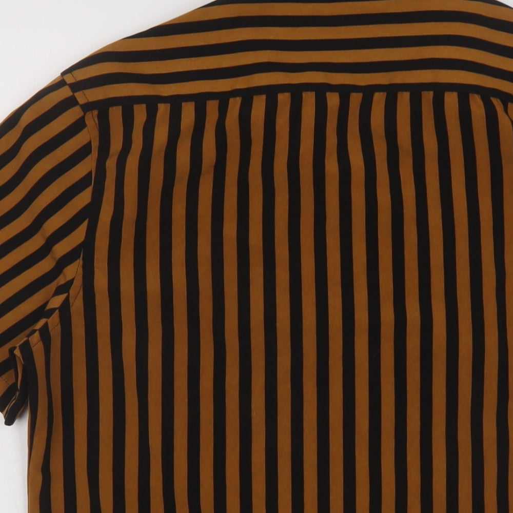 Topman Mens Brown Striped Polyester Button-Up Size S Collared Button