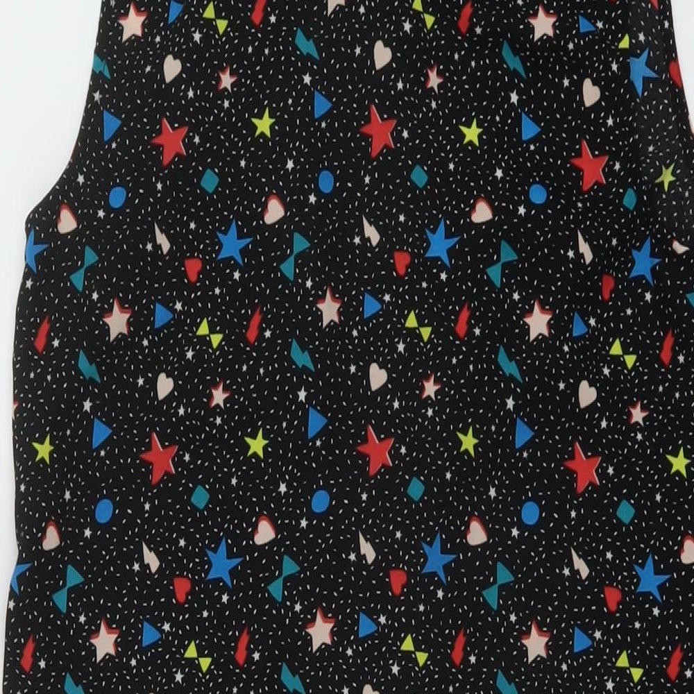 Marks & Spencer Girls Black Geometric Polyester Basic Blouse Size 13-14 Years Collared Button