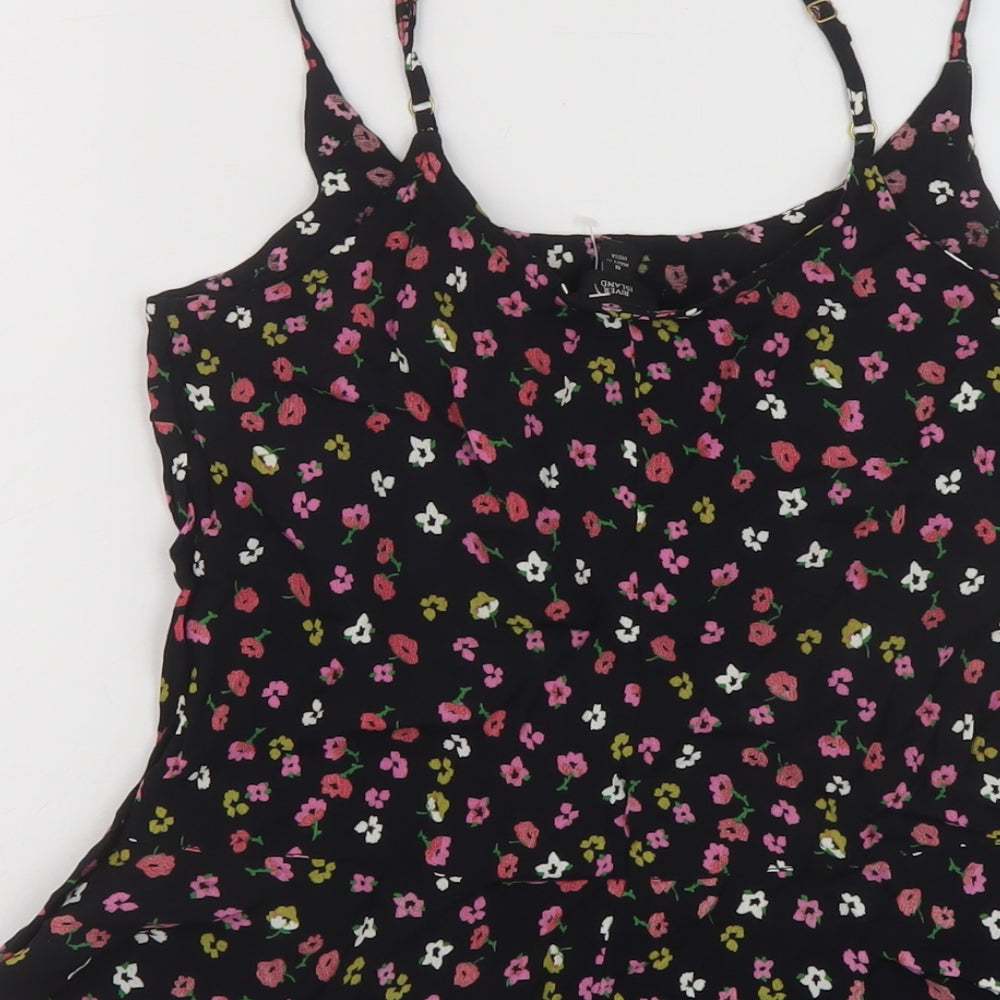 River Island Womens Black Floral Viscose Basic Tank Size 8 Round Neck