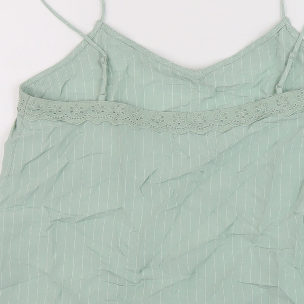 Marks and Spencer Womens Green Striped Viscose Basic Tank Size 10 V-Neck