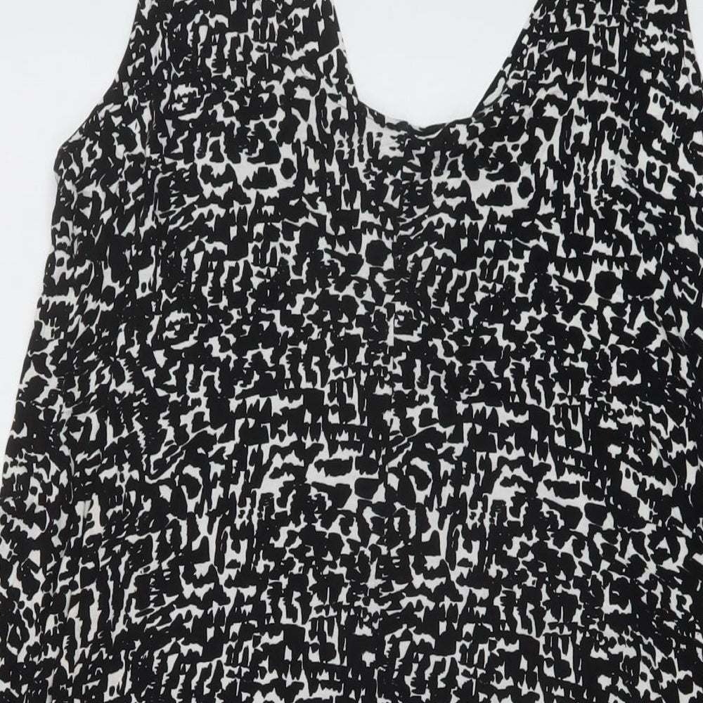 Marks & Spencer Womens Black Geometric Viscose A-Line Size 12 V-Neck Pullover