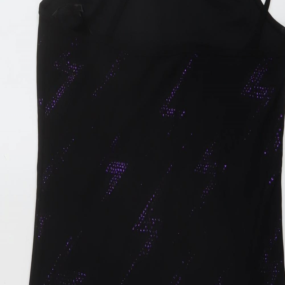 Feeling Womens Black Geometric Polyester Mini Size M Square Neck Pullover