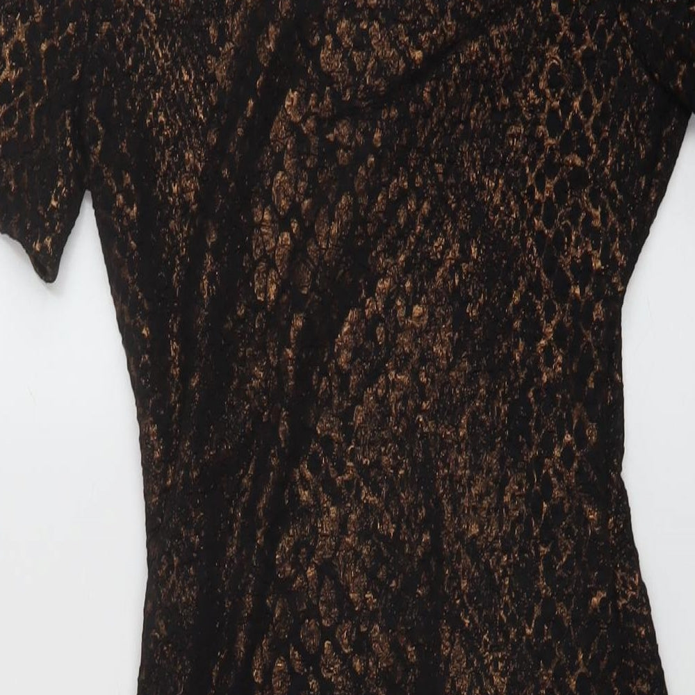 Apricot Womens Black Animal Print Polyester Bodycon Size 8 V-Neck Pullover