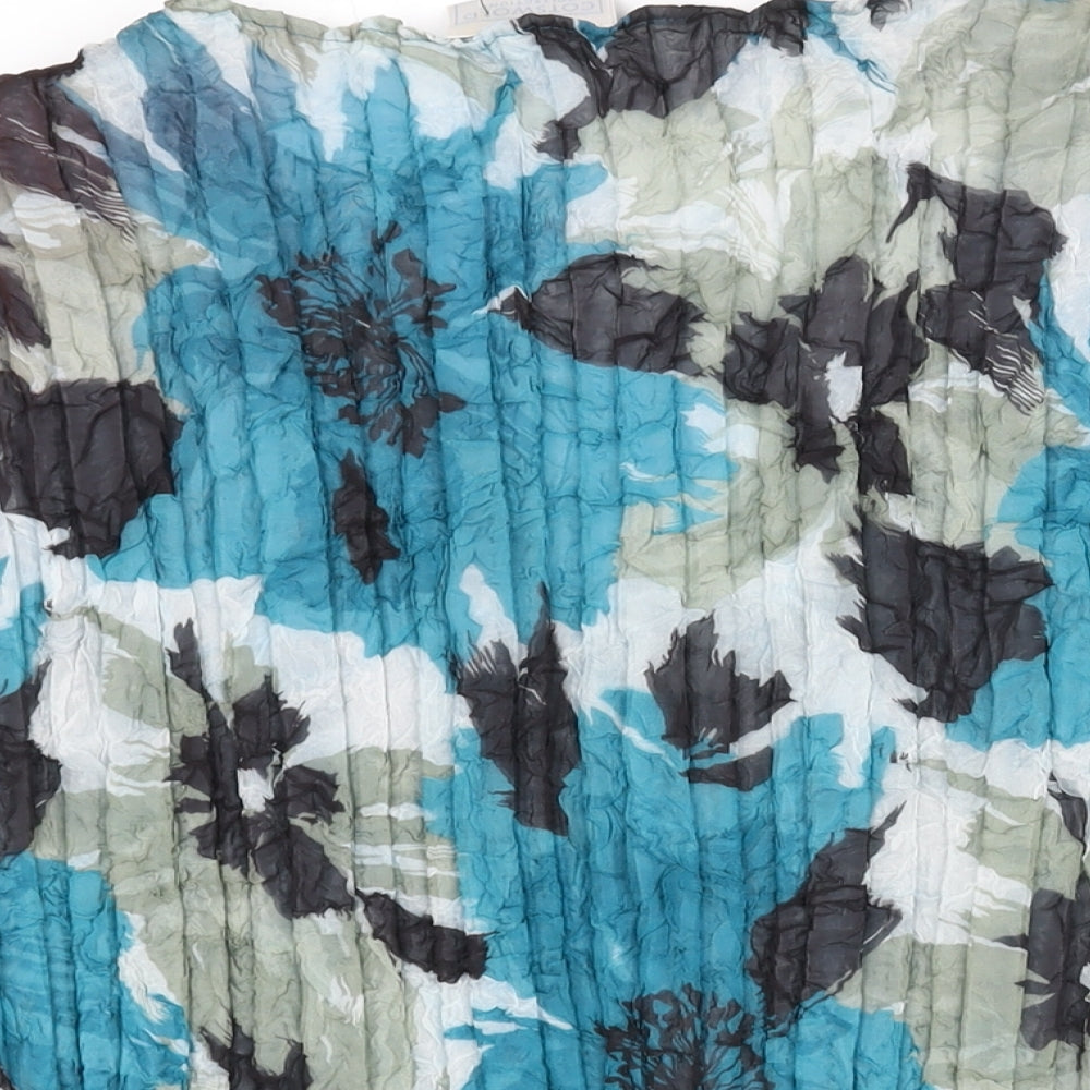 Cotswold Collections Womens Blue Geometric Polyester Basic Blouse Size L V-Neck - Crinkle Look