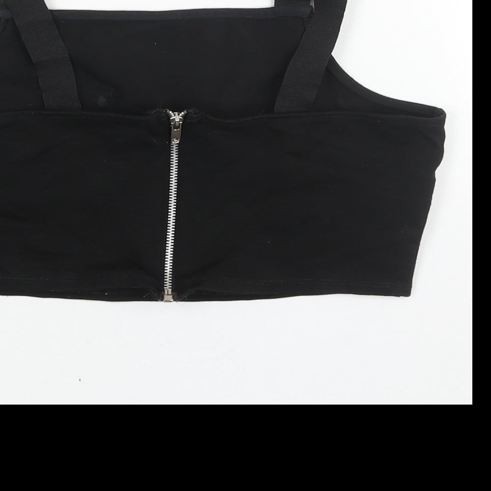 Topshop Womens Black Viscose Cropped Blouse Size 10 Square Neck - Buckle
