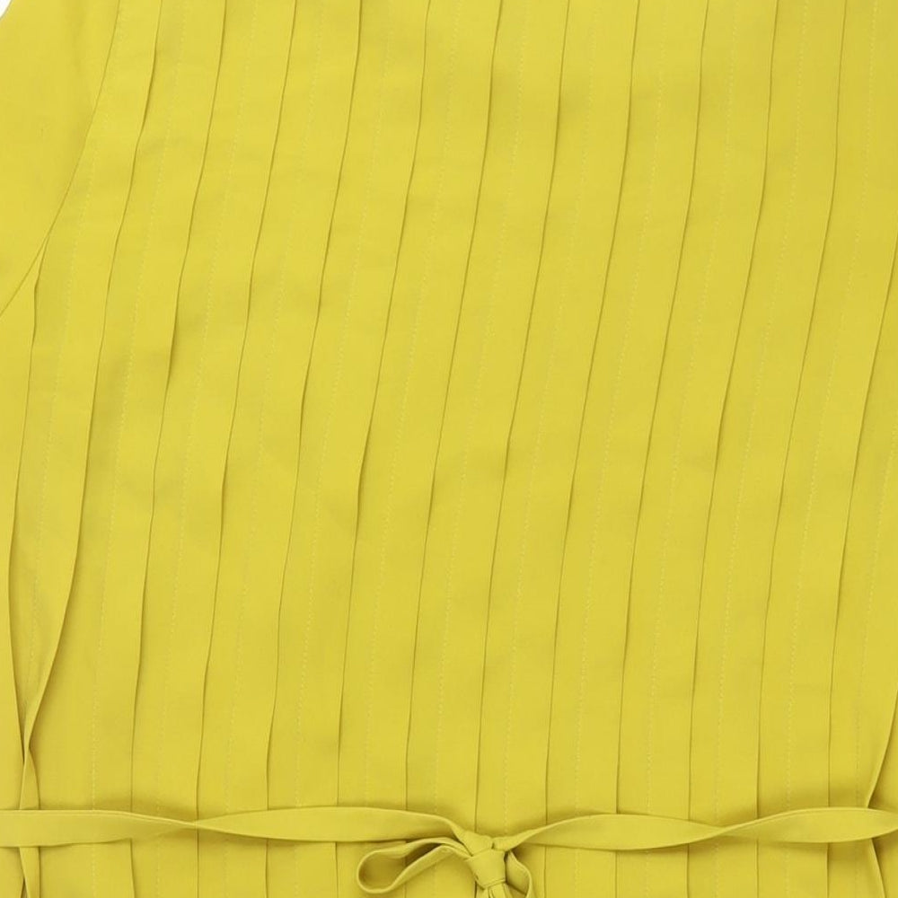 N.W.3 Womens Yellow Polyester Shift Size 10 Round Neck Zip - Belted Pleated