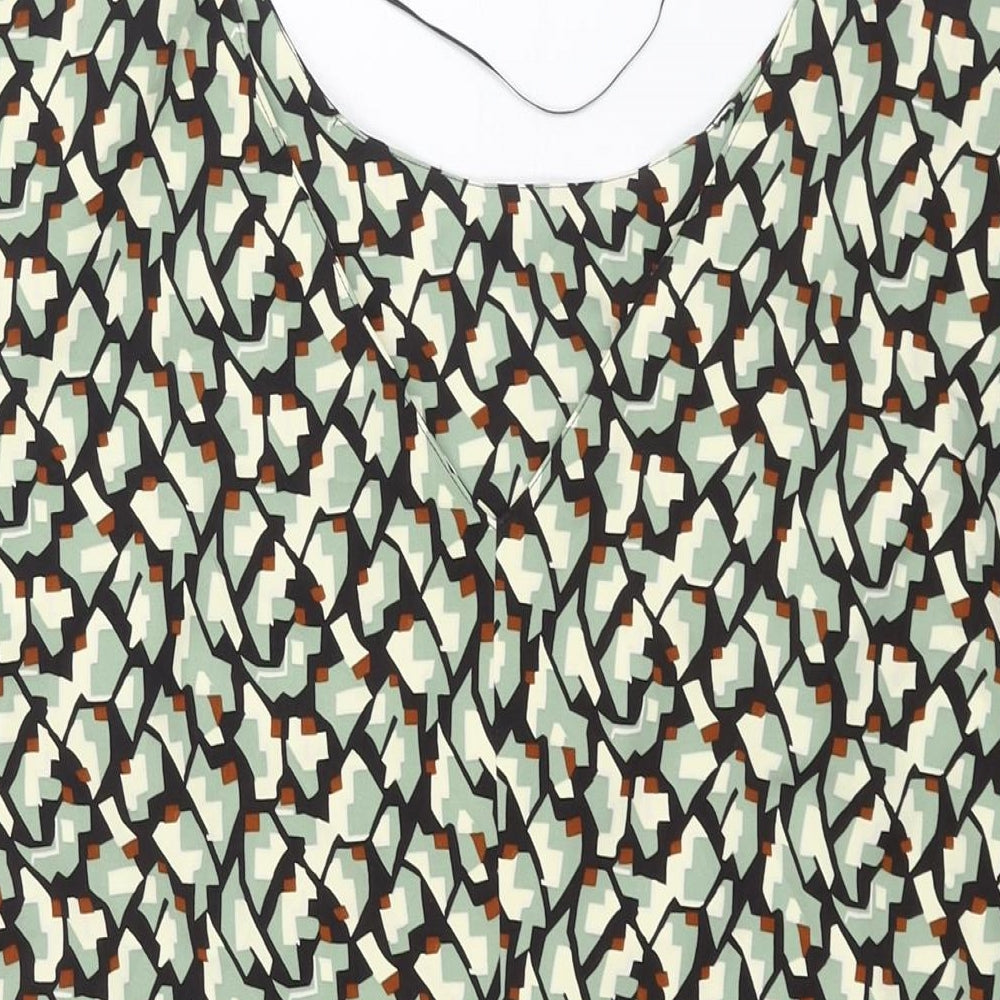 Zara Womens Multicoloured Geometric Polyester Basic Blouse Size L Boat Neck - Side Slits