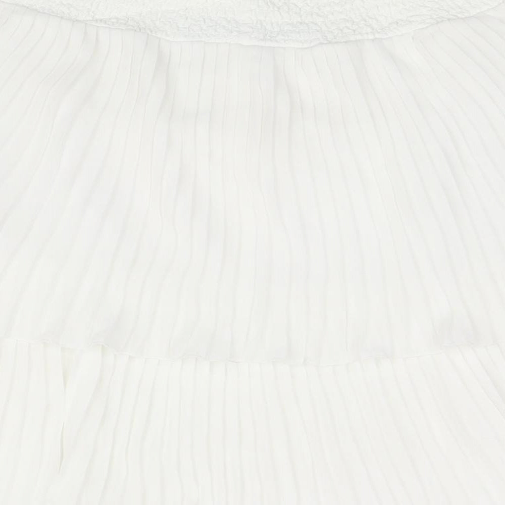 Zara Womens White Polyester Basic Blouse Size M Boat Neck - Layered Pleat