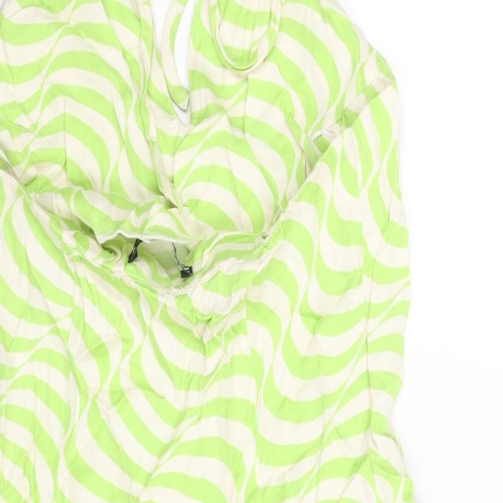 Zara Womens Green Geometric Polyester Mini Size M Halter Zip