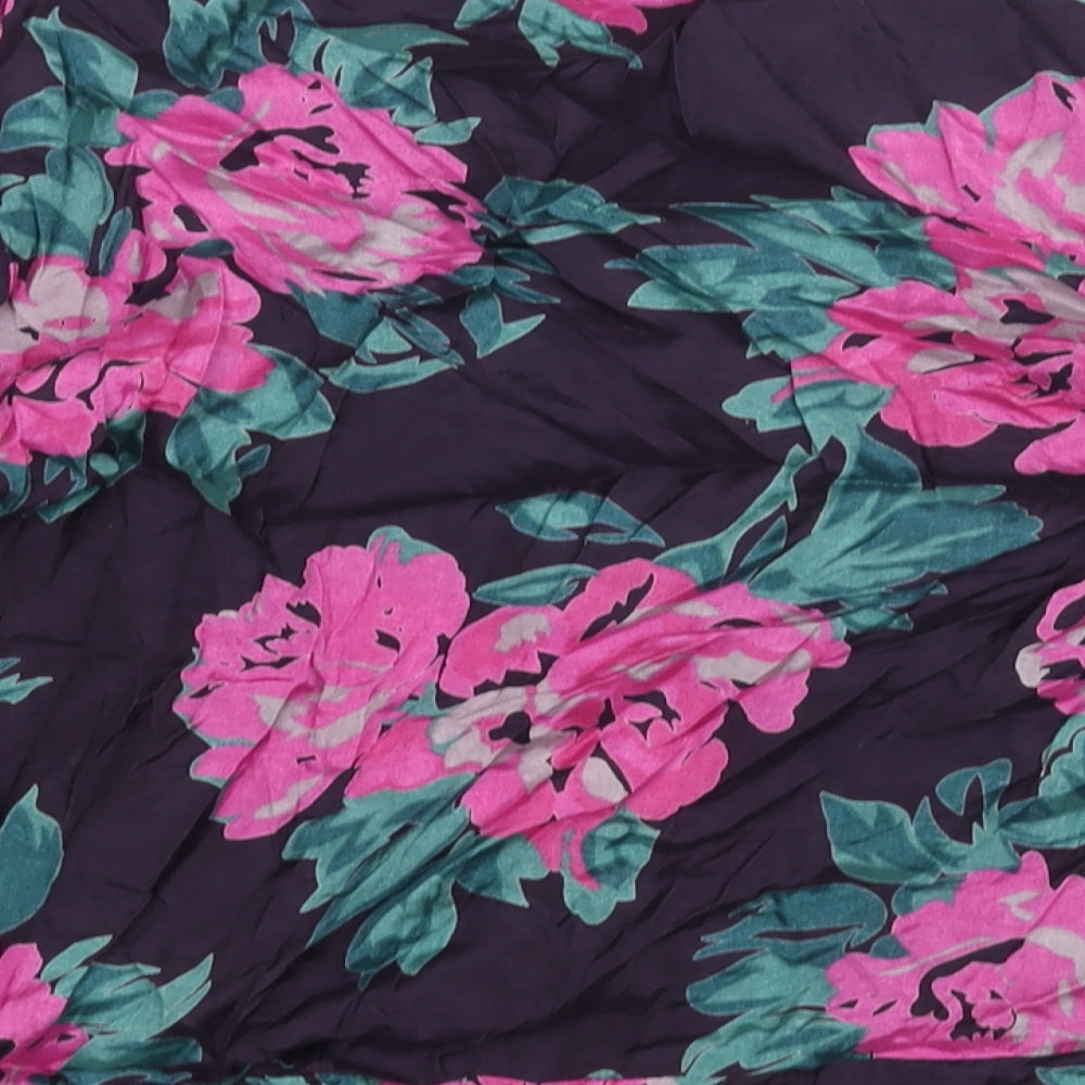 Masai Womens Purple Floral Viscose Basic Blouse Size L Roll Neck - Drawstring Hem