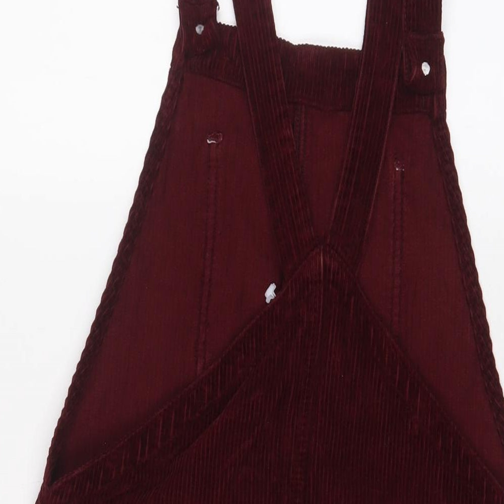 Topshop Womens Red Cotton Pinafore/Dungaree Dress Size 8 Square Neck Button