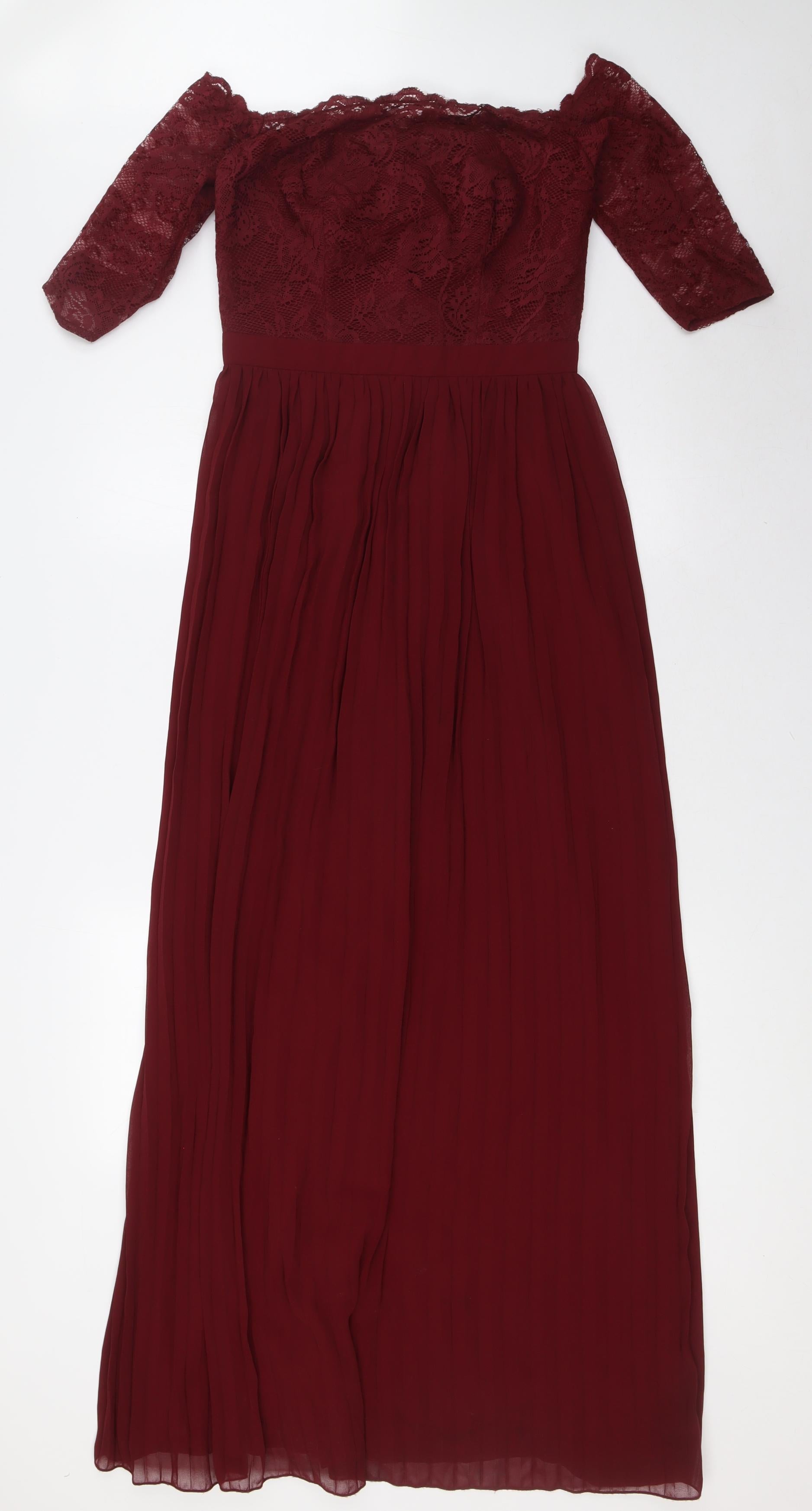 chi chi burgundy dress Floral Print Ruffle Pleated Midi Dress in Burgundy
