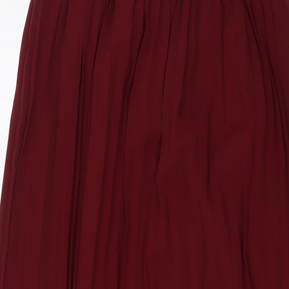 Chi Chi Womens Red Polyester Ball Gown Size 8 Off the Shoulder Zip - Pleated, Lace