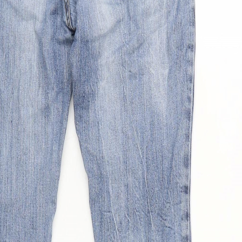 Love Label Womens Blue Cotton Blend Tapered Jeans Size 6 L29 in Regular Zip - Distressed