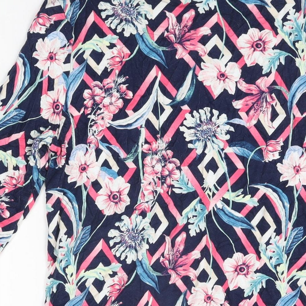 Marks & Spencer Womens Blue Floral Viscose Basic T-Shirt Size 10 Round Neck