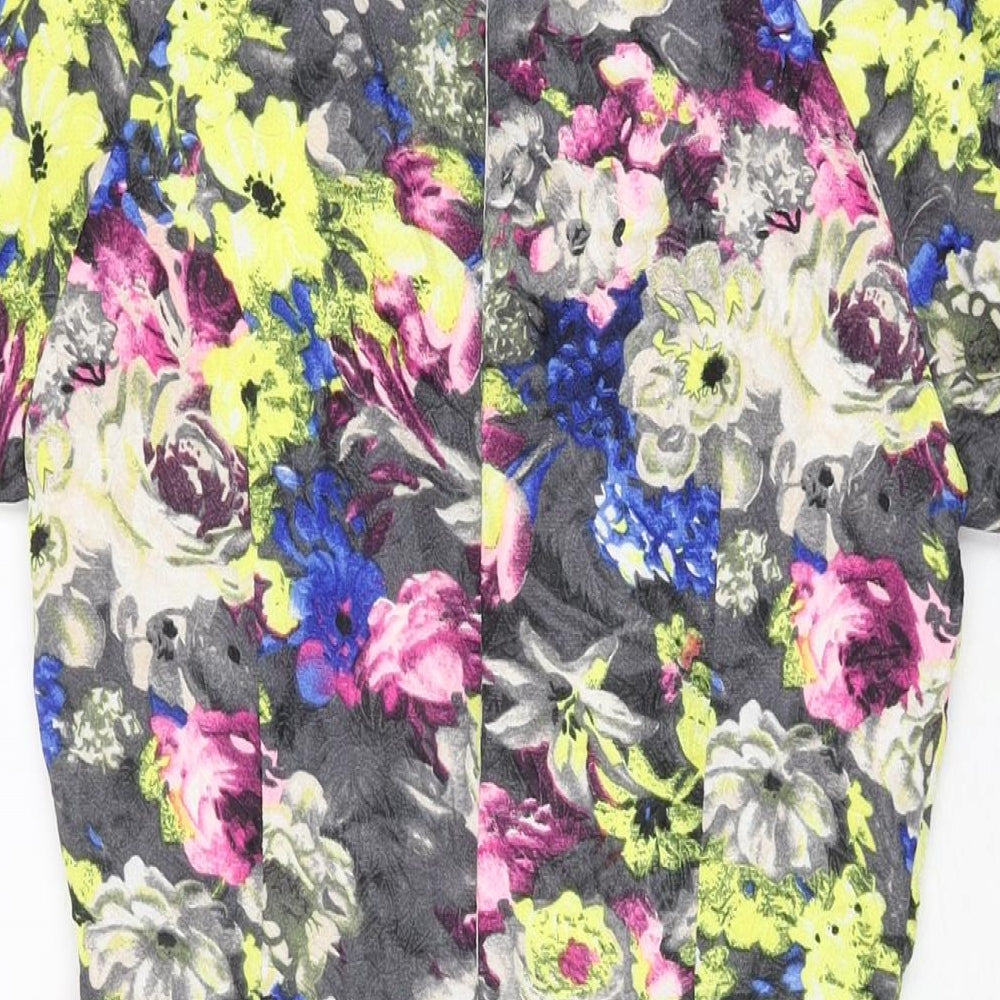 New Look Womens Grey Floral Polyester Mini Size 8 Round Neck Zip