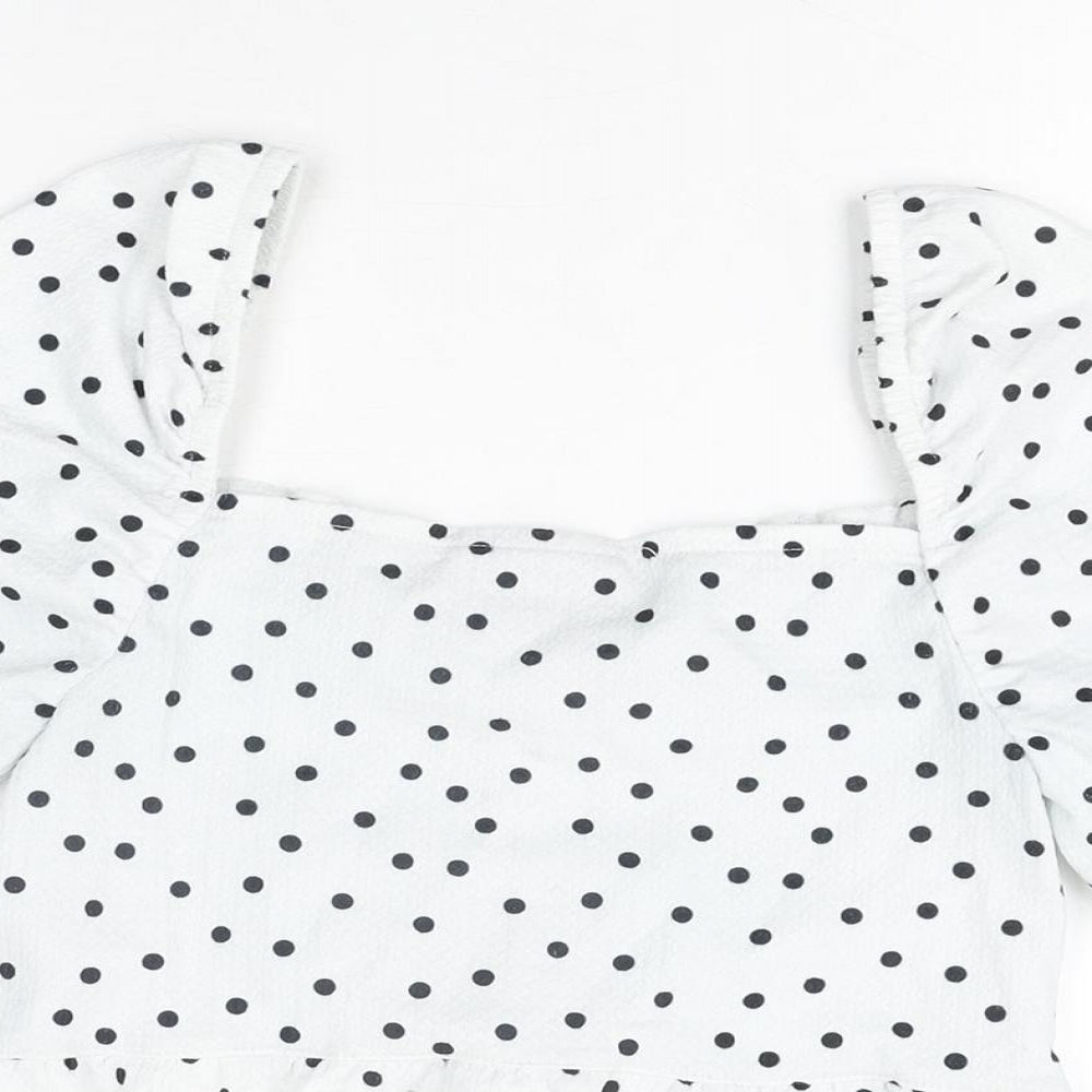 ASOS Womens White Polka Dot Polyester Cropped T-Shirt Size 8 Square Neck