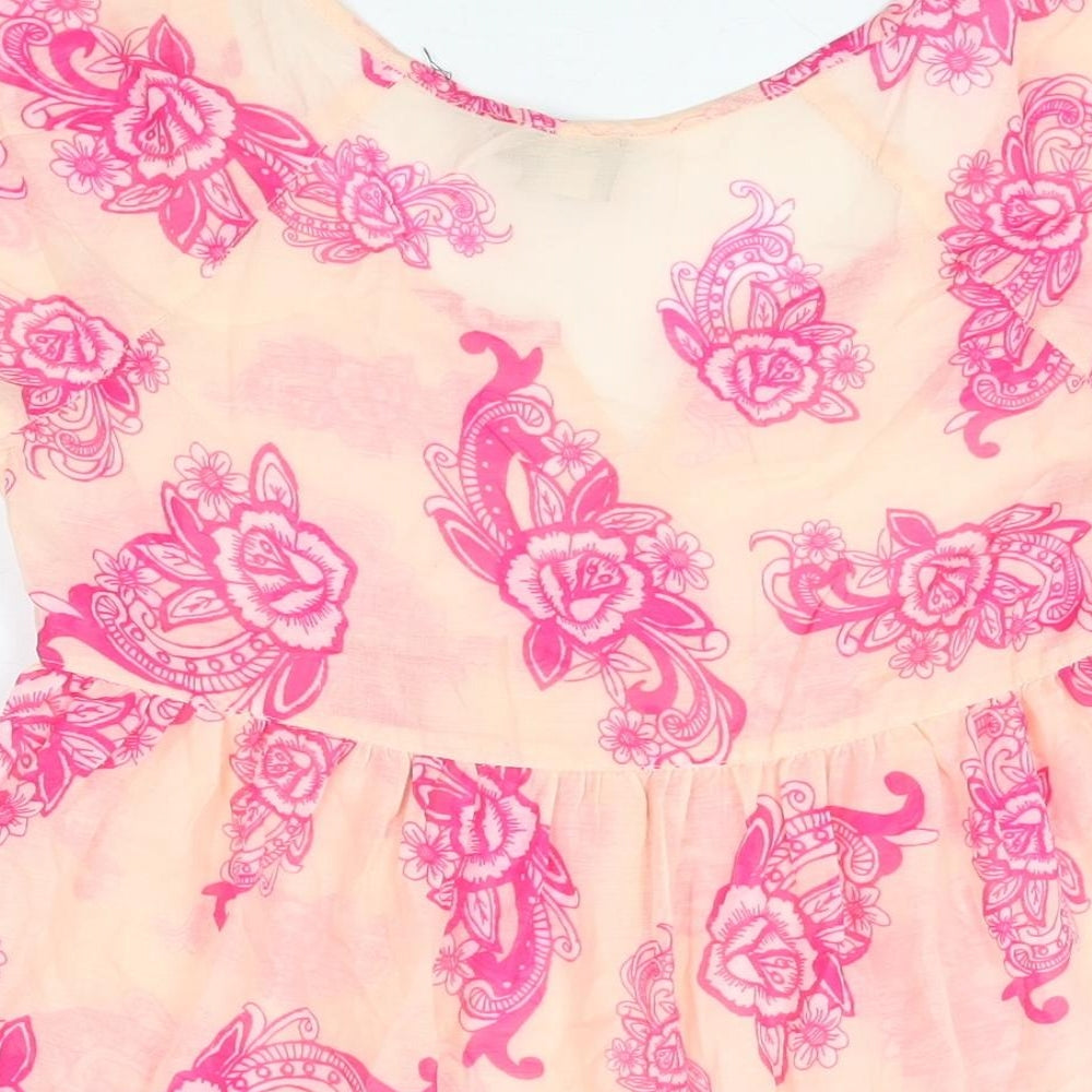 ASOS Womens Pink Floral Polyester Mini Size 8 Scoop Neck Pullover - Sheer