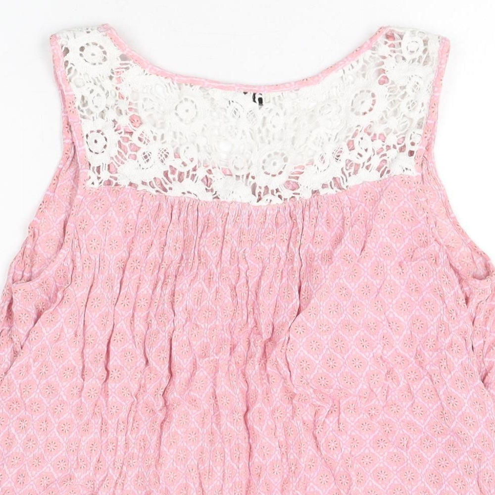 NEXT Womens Pink Geometric Viscose Basic T-Shirt Size 10 Round Neck