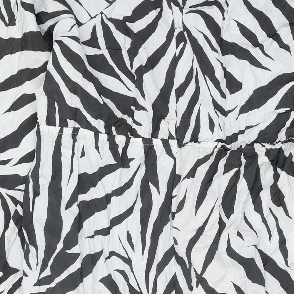 Marks & Spencer Womens White Animal Print Polyamide A-Line Size 14 V-Neck Pullover