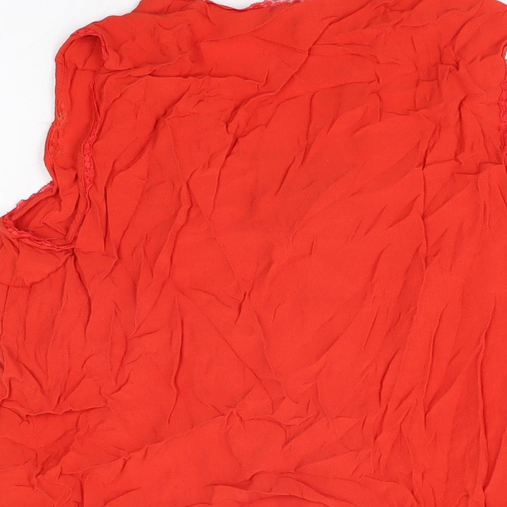 Marks & Spencer Womens Red Viscose Basic T-Shirt Size 14 V-Neck