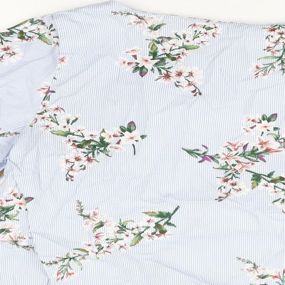 H&M Womens Blue Floral Cotton Basic T-Shirt Size 10 Round Neck