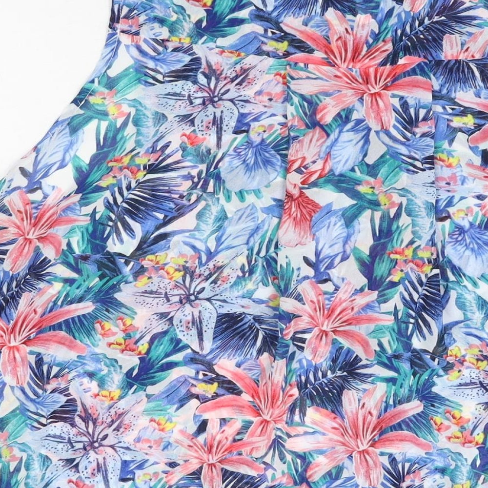 H&M Womens Multicoloured Floral Polyester Basic Button-Up Size 14 Collared