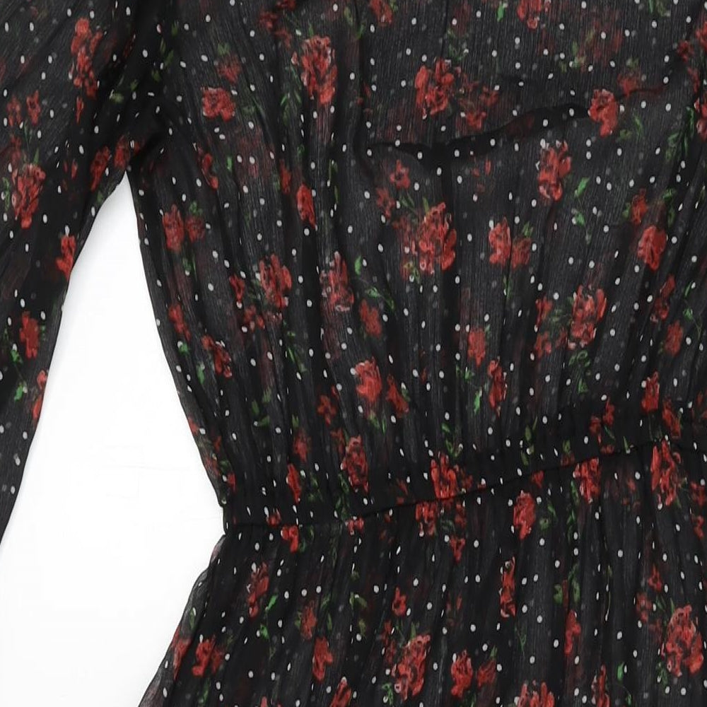 Marks & Spencer Womens Black Floral Polyester A-Line Size 8 Round Neck Tie