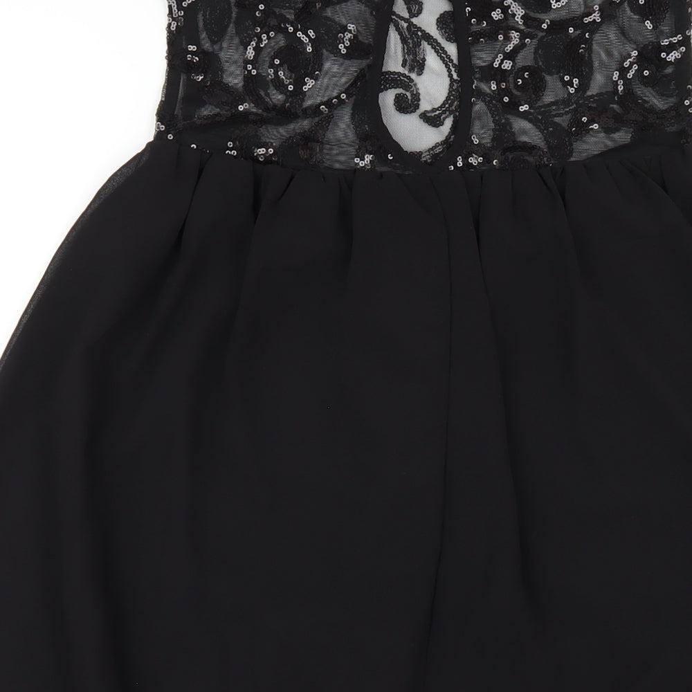 Boohoo Womens Black Polyester Trapeze & Swing Size 10 Round Neck Button - Sequin Mesh Neck
