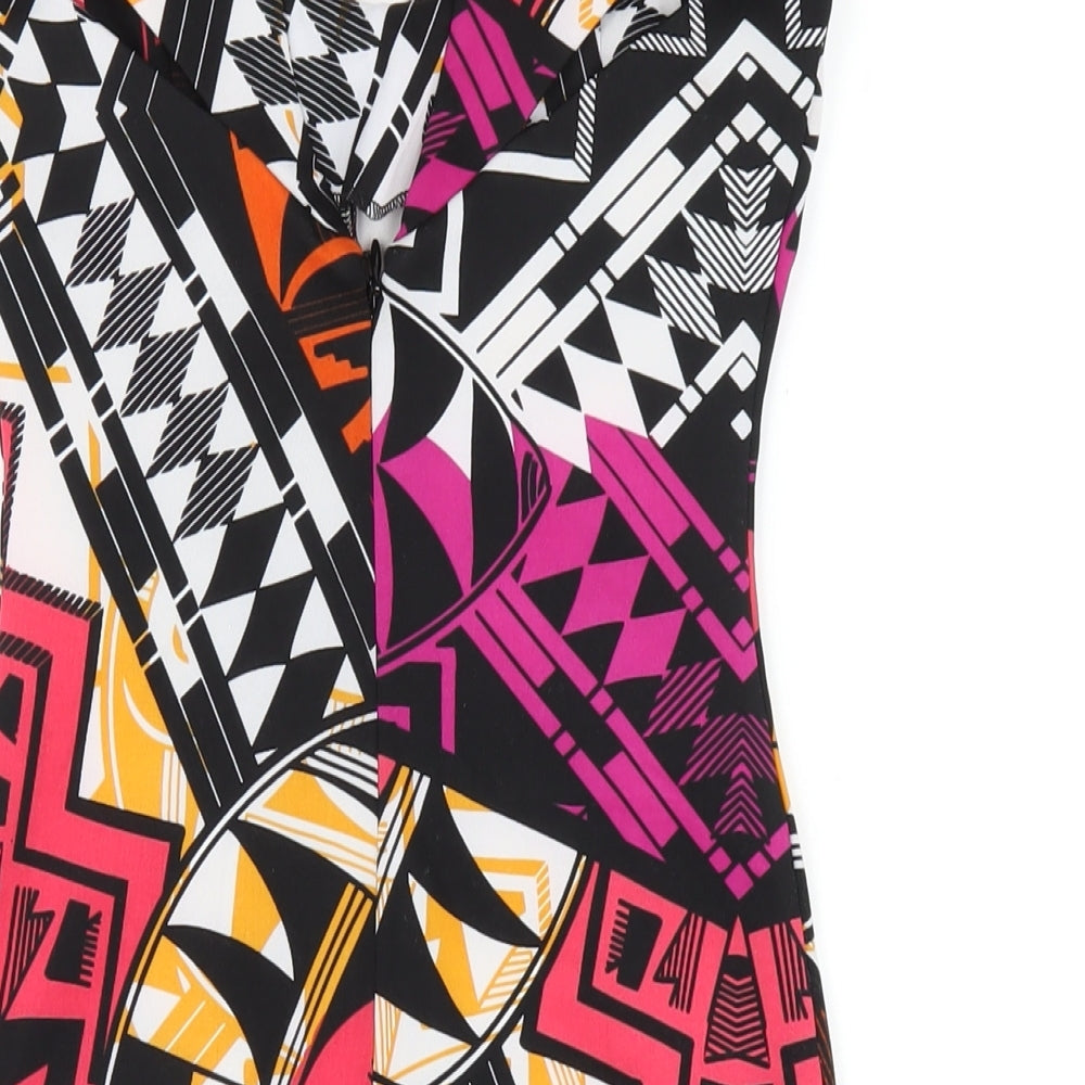 Lipsy Womens Multicoloured Geometric Polyester Bodycon Size 6 V-Neck Zip