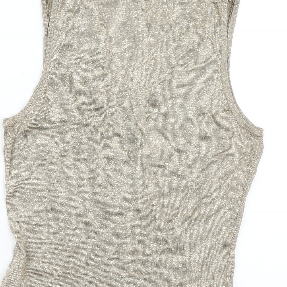 Marks & Spencer Womens Gold Viscose Basic Tank Size 12 V-Neck