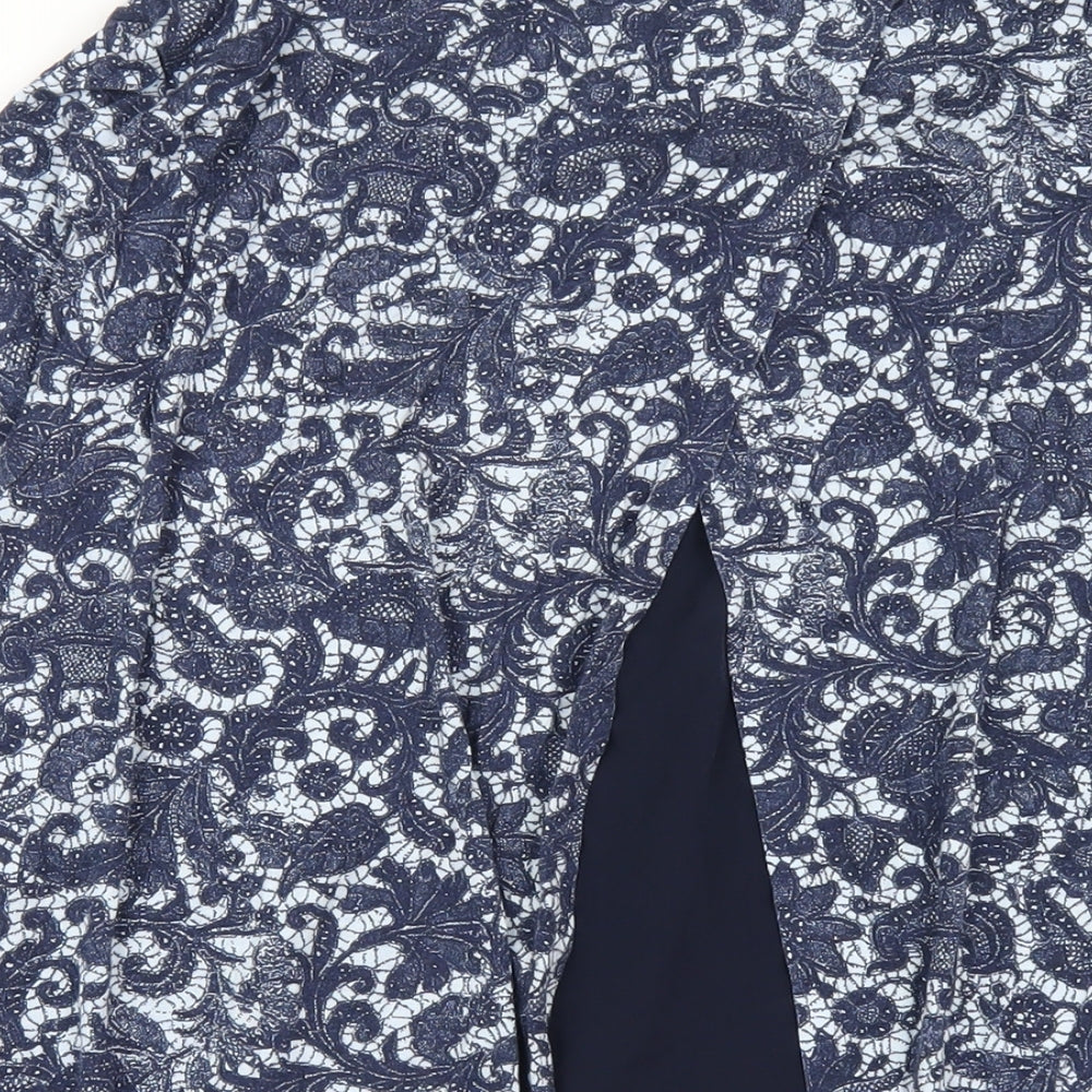 Marks & Spencer Womens Blue Geometric Viscose Basic T-Shirt Size 16 Round Neck