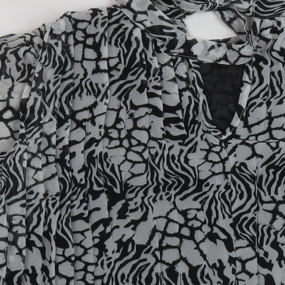 River Island Womens Black Animal Print Polyester Basic Blouse Size 8 Mock Neck