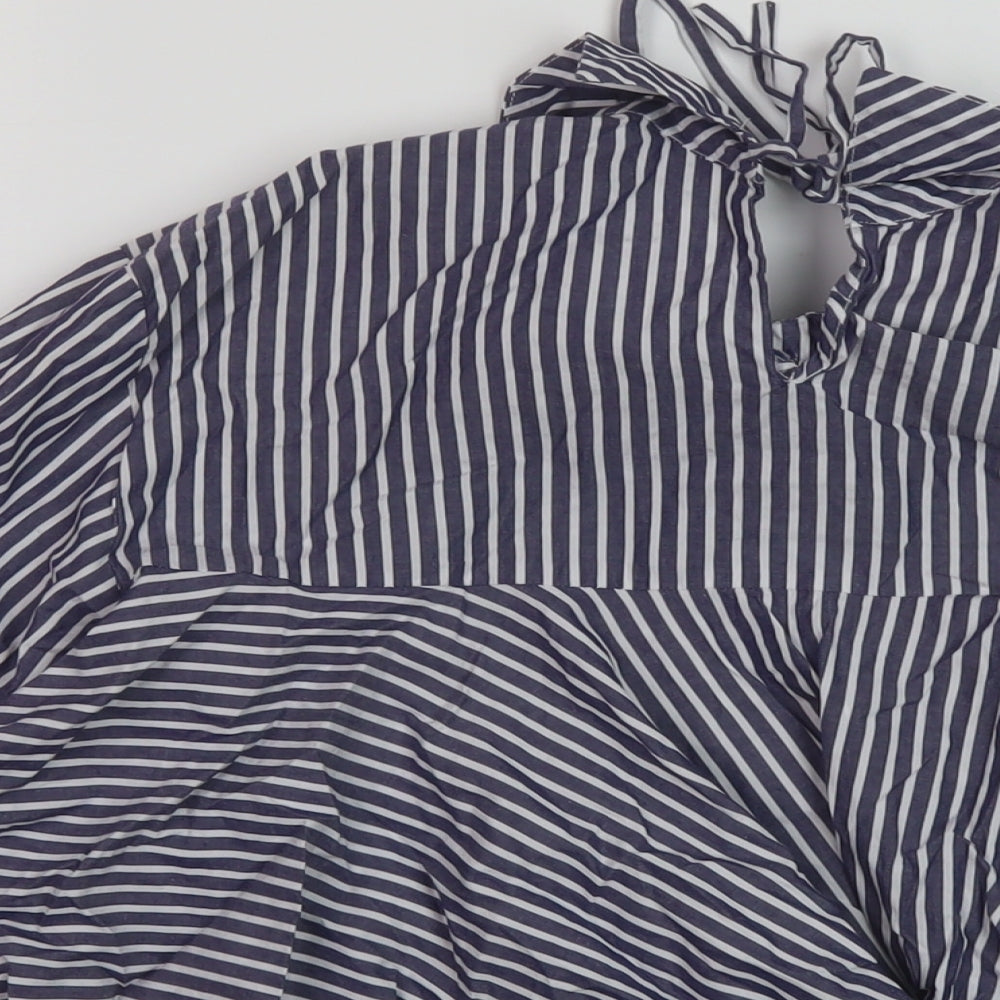 Zara Womens Blue Striped Cotton Basic Blouse Size XS Collared