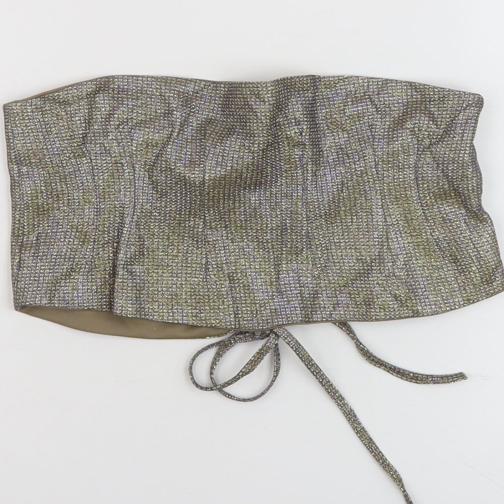 Missguided Womens Gold Polyester Cropped Tank Size M Square Neck