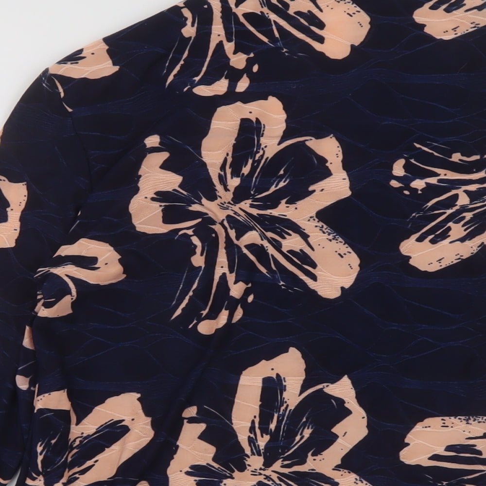 Annabelle Womens Blue Floral Polyester Basic Blouse Size 10 Round Neck