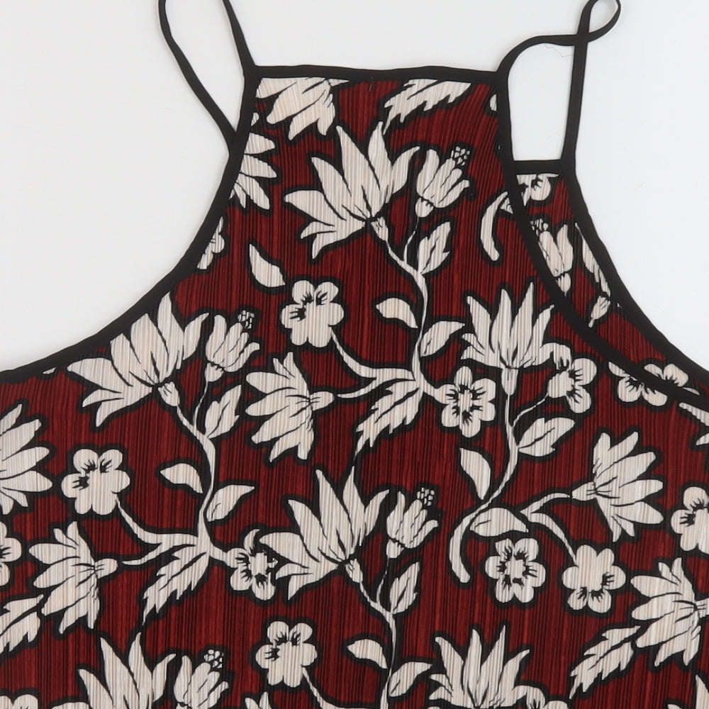 Topshop Womens Red Geometric Polyester Basic Tank Size 12 Square Neck