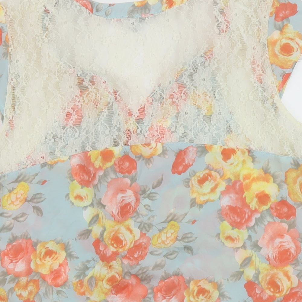 Charlotte Russe Womens Multicoloured Floral Polyester Basic Blouse Size L V-Neck