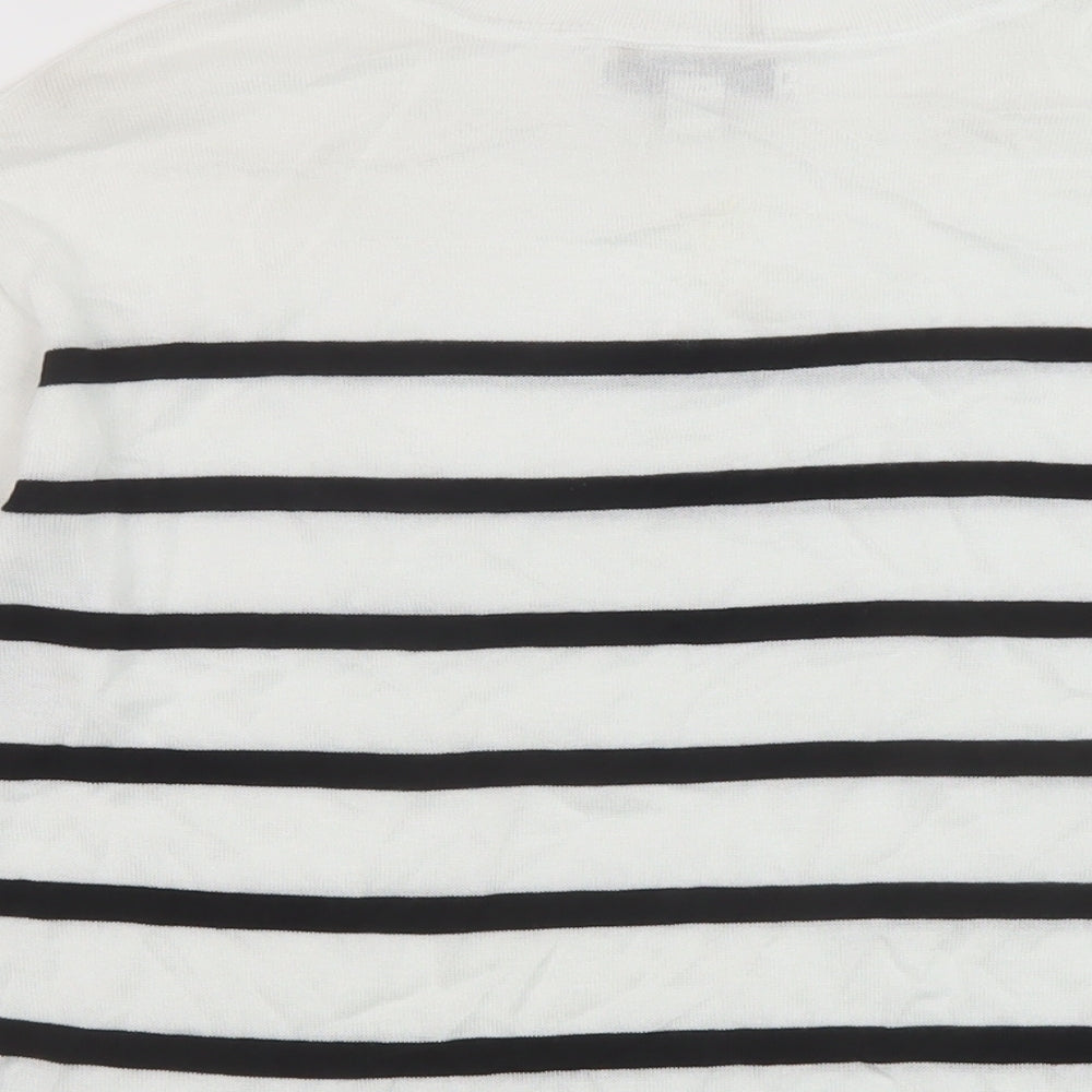 Marks & Spencer Womens White Round Neck Striped Acrylic Pullover Jumper Size XS