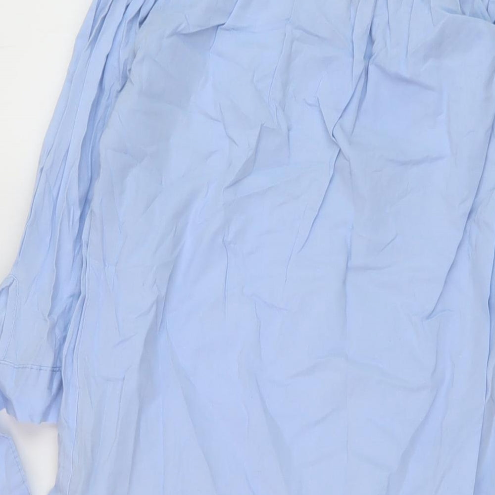 New Look Womens Blue Cotton Basic Blouse Size S Square Neck