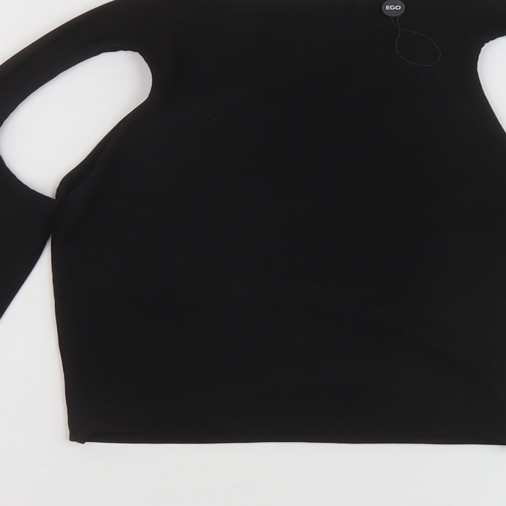 Ego Womens Black Polyester Cropped Blouse Size 8 Round Neck