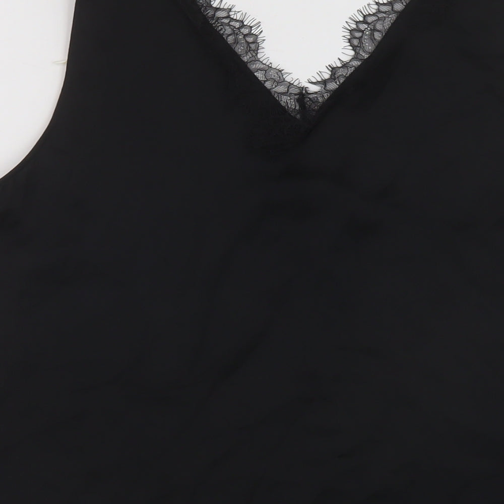 Marks & Spencer Womens Black Polyester Basic Tank Size 14 V-Neck