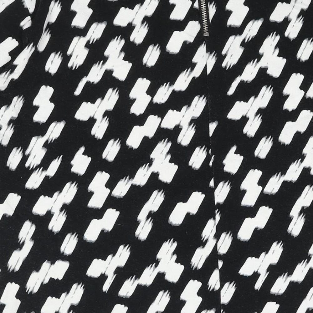 Marks & Spencer Womens Black Geometric Viscose Basic Blouse Size 14 Boat Neck