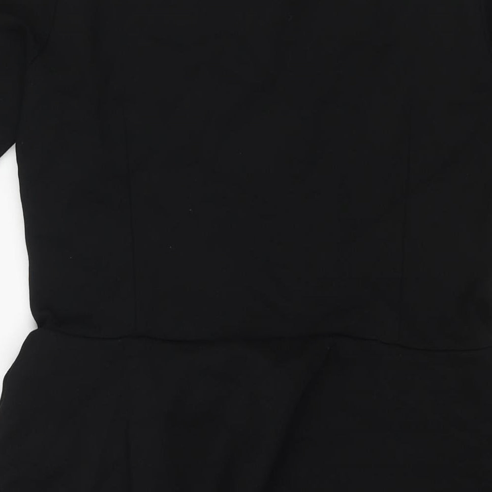 Marks & Spencer Womens Black Viscose Shift Size 12 Boat Neck Pullover - Keyhole Neck Peplum Frill